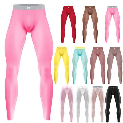 Men Ice Silk Underwear Low Rise Slim Legging Tight Pant Bulge Pouch Seamless Stretchy Long Trousers