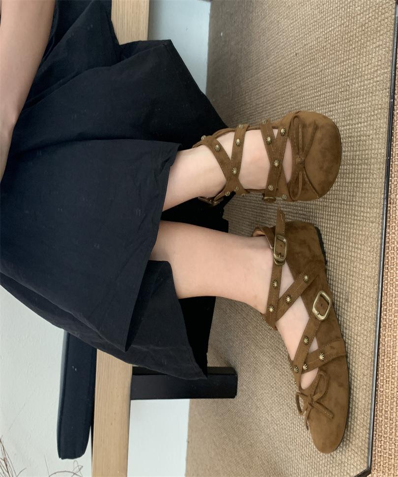 

French cross belt buckle ballet shoes women s 2025 spring and summer new versatile fashion soft-soled Mary Jane shoes 39 коричневый