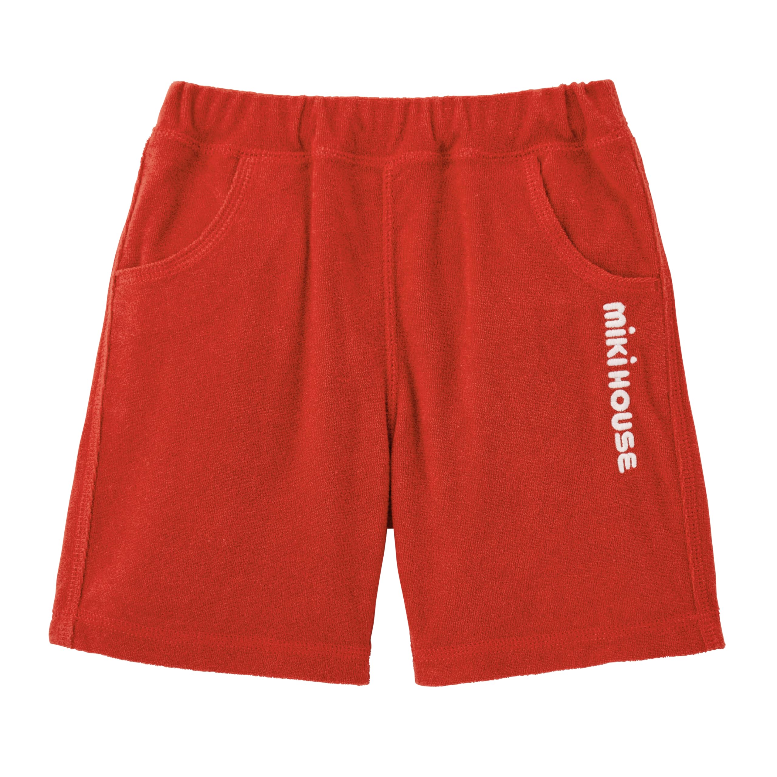 

MIKI HOUSE Pile Solid Color with for Boys and Baby and Kindergarten and School Web-Exclusive Half-Length Pants, Logo, Girls, Kids, Wear, 80cm, Red,