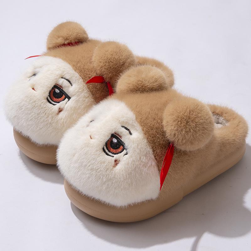 

Женские плюшевые мультяшные хлопковые тапочки - Осенне-зимние домашние теплые тапочки с закрытым носком 36-37 (small fit) хаки