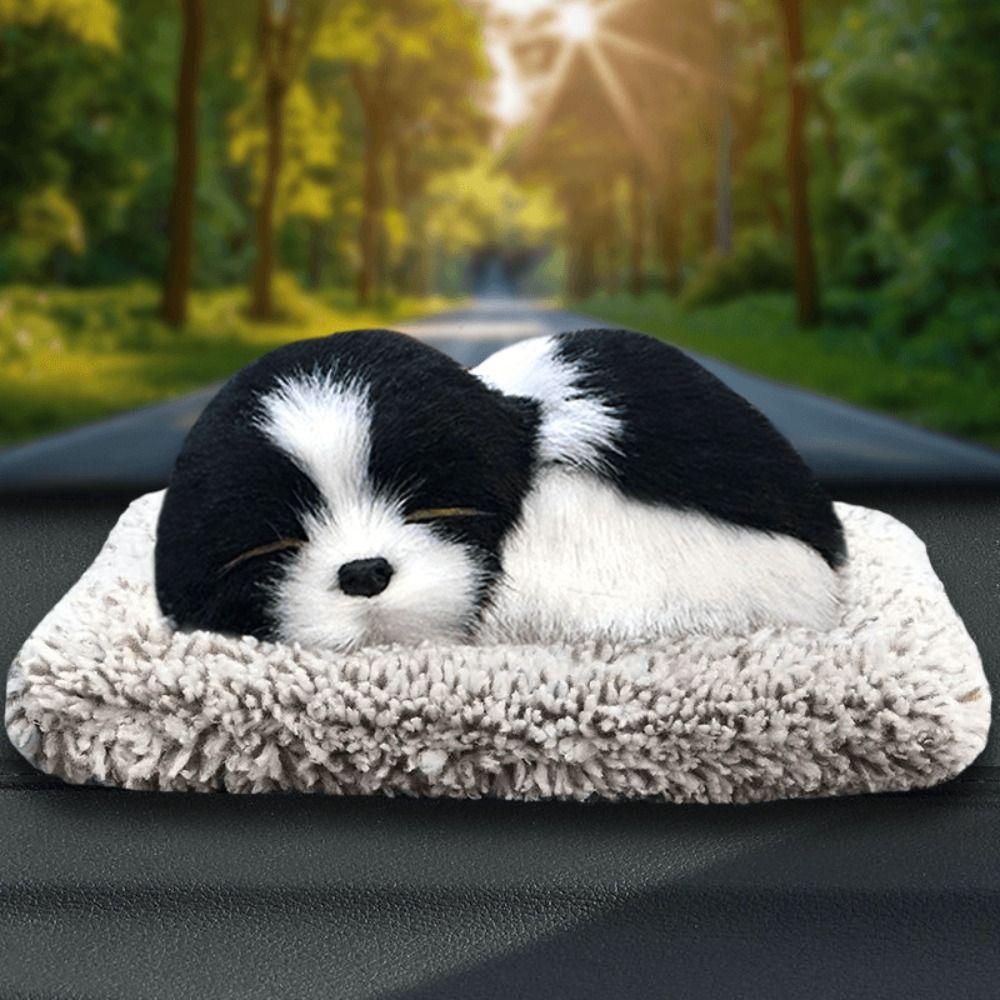 Plush Car Center Console Dog Figurines Simulation Purifies The Air Sleeping Dog Figurine Toy with Cloth Pad Deodorizes