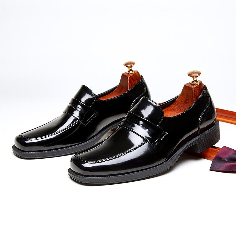 

Summer British loafers men s business casual glossy leather shoes business one-pedal square head men s shoes formal foot cover 39