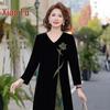 Xiaofu Damen Retro Besticktes Faux Zweiteiler Langes Kleid