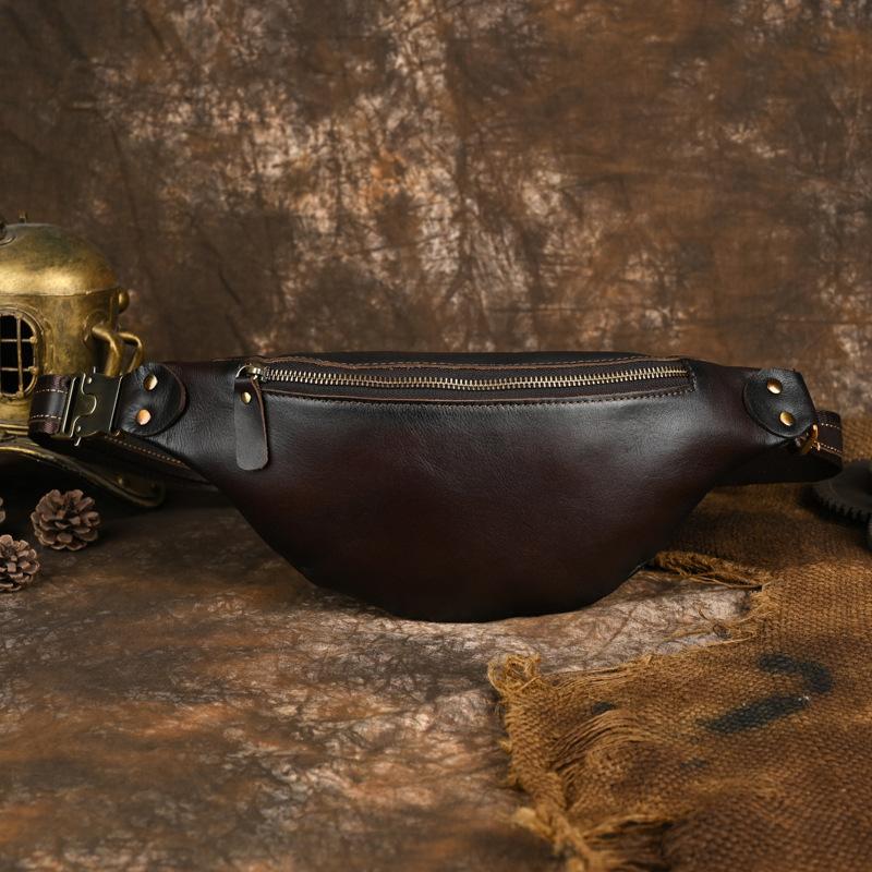

Handmade Retro Personalized Top Layer Cowhide Waist Bag Shoulder Bag Men s Leather Outdoor Casual Chest Bag New Style