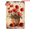 Rustic Poppies Metal Wall Decor    Iron Vintage Floral Sign with Distressed White Background  RedOrange Poppies Farmhouse