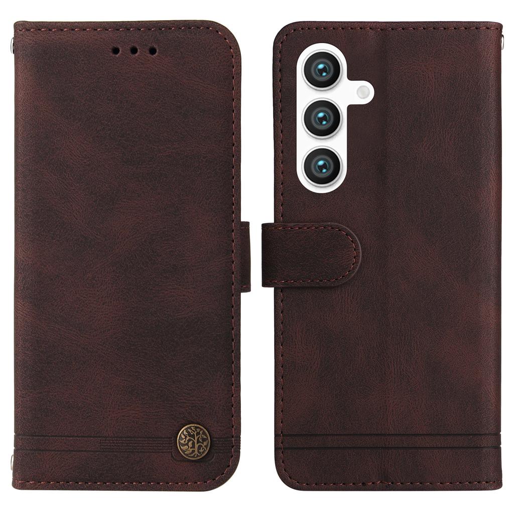 For Samsung Galaxy S25+ Leather Wallet Cases Skin Touch Phone Cover Stand with Strap