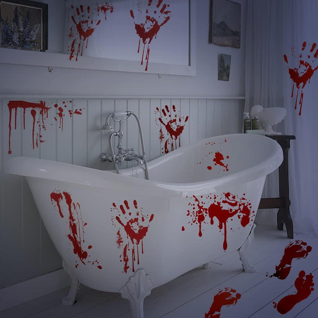 159 PCS Halloween Decorations, 8 Sheets Terror Bloody Handprint Footprint Window Stickers, 8 Sheets Tattoo Stickers, Halloween Party Indoor/Outdoor