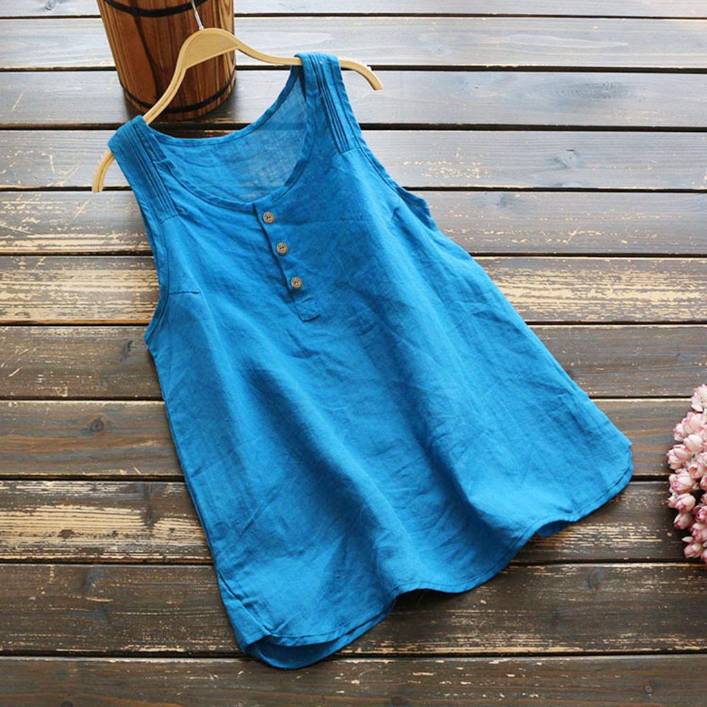 Top Casual da Donna Taglia Forte Lino Cotone T-shirt Vintage Tinta Unita Senza Maniche Gilet Largo Harajuku Stile Vintage Camicia Top