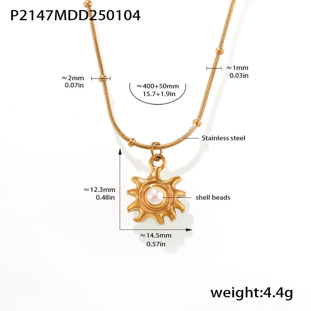 Sunflower Pearl Choker Necklace, 18K Gold-Plated Stainless Steel, Non-Fading Jewelry for Women