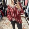 New Autumn and Winter Knitted Sweater Women's Top V-neck Contrasting Color Striped Pullover Loose Sweater Women