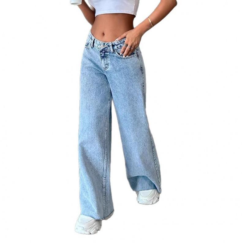 Damen High Waist Weites Bein Gerader Schnitt Jeans Lockerer Sitz Vintage Gewaschene Jeans 2025