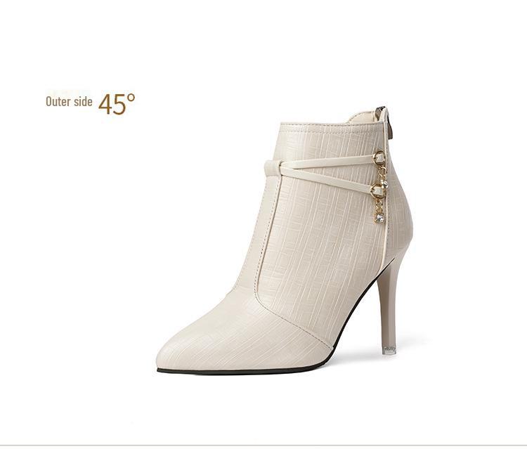 Stilettos i fransk stil: Eleganta Damskor med Spetsig Tå och Hög Klack för Höst och Vinter - Nude Mode Smala Stövletter