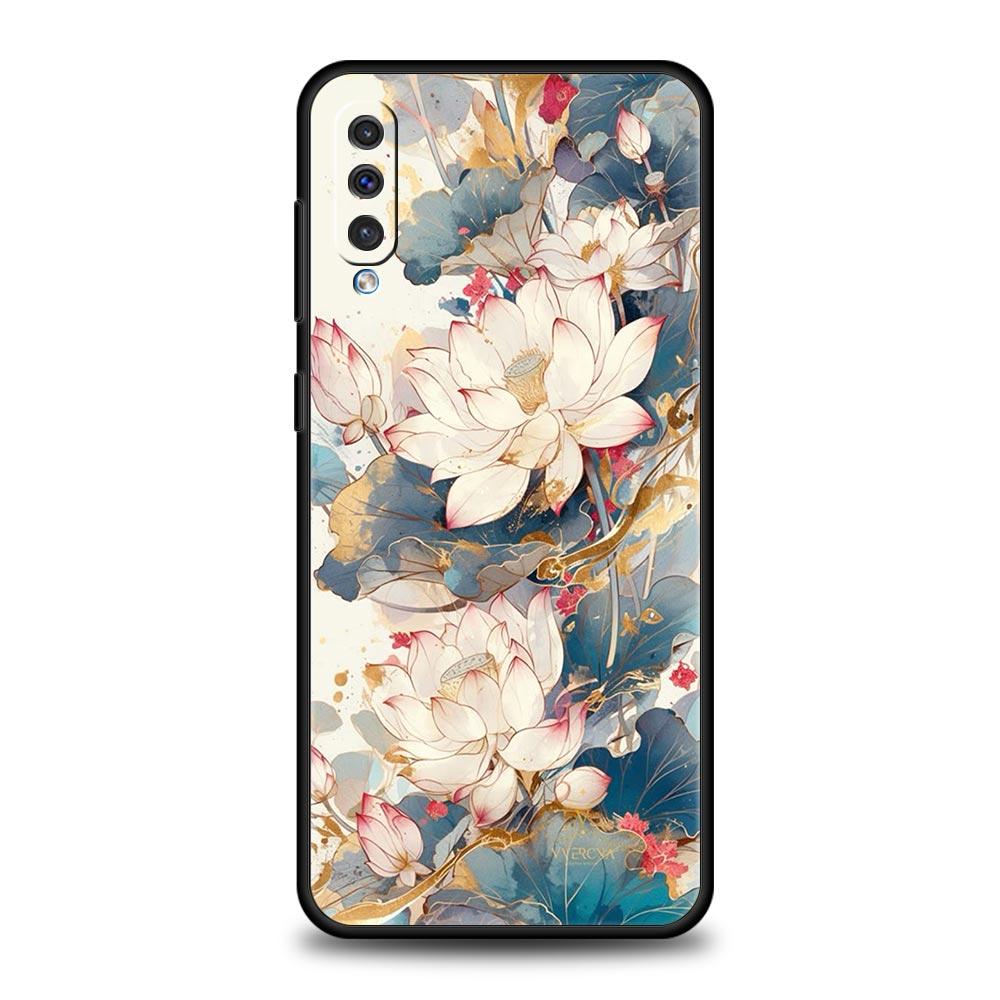 Phone Case For Samsung A56 A36 A26 A24 A12 A14 A16 A50 A70 A20E A10S A22 A40 A34 A54 A42 A52 5G A04s A06 Cover Ink Wash Flower