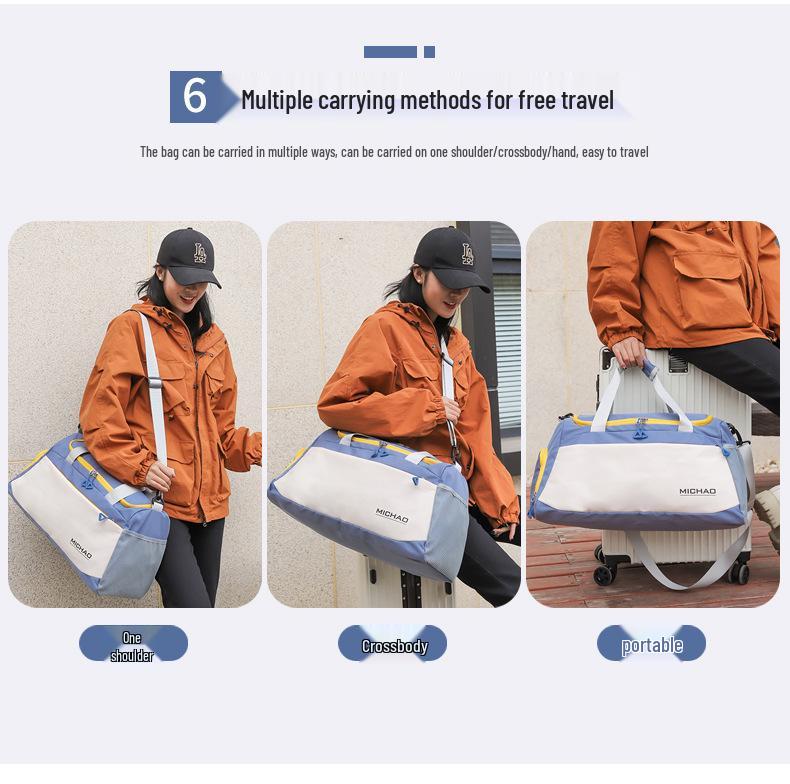 Women's Large Capacity Gym Bag with Wet/Dry Separation - Print Logo, Sports, Hand Luggage, Short Trips, Swimming Bag