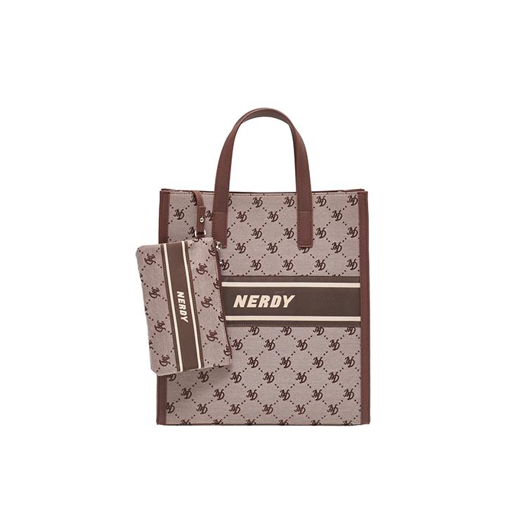New NERDY Polyester Tote Bag Combo Shopping Bag Handbag Crossbody Bag Large Size Unisex Brown PNEF22AA054101