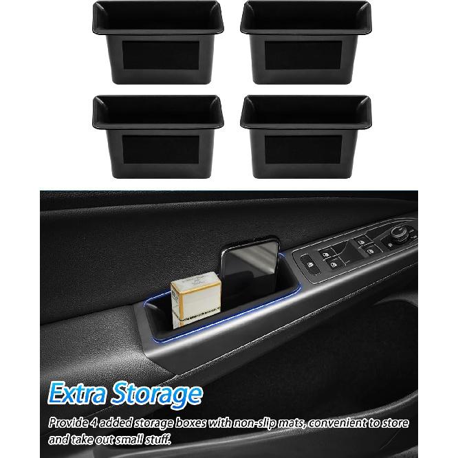 Karltys Door Side Organizer Tray for -2025 2026 VW Volkswagen Golf GTI R MK8 Accessories Front & Rear Door Side Storage Box Grab Handle Pocket Box