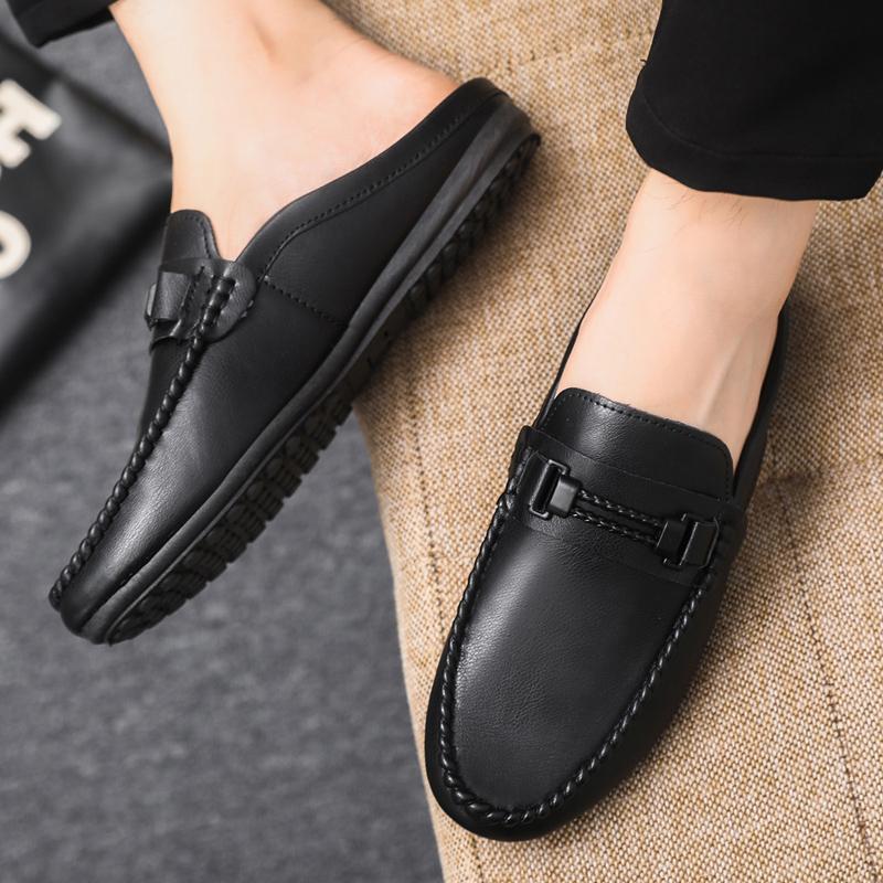 Grote Maat 39-46 Open Achterkant Casual Schoenen Muiltjes Heren 2025 Zomer Leer Loafers Pantoffels Halve Schoenen Instappers Flats Slides Sandalen