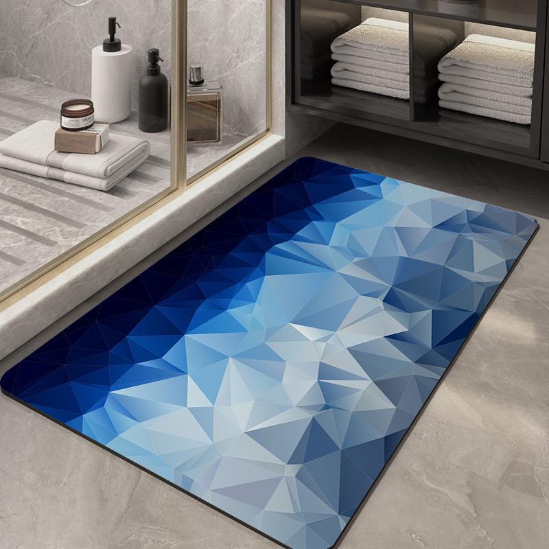 Blauw-Wit Verloop Driehoek Badmat Kristallen Facetpatroon Antislip Sneldrogende Vloermat 50x80cm