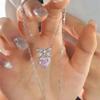 Cute Sweet Pink Bow Necklace Ladies Fashion Sparkling Rhinestone Heart Shape Pendant Clavicle Chain Delicate Wedding Accesories