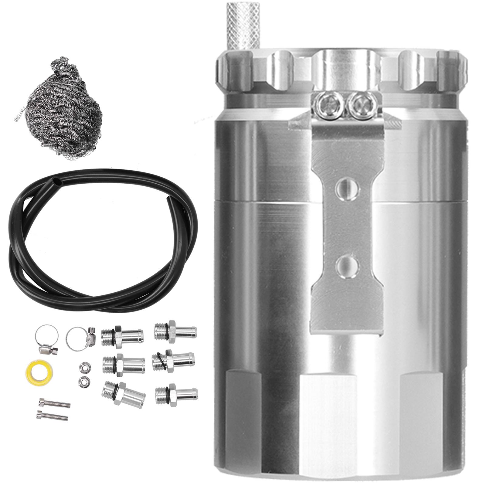 Kkmoon Unisex Silver Universal Auto Oil Catch Can Breather Reservoir With Mounting Parts Aluminium Alloy
