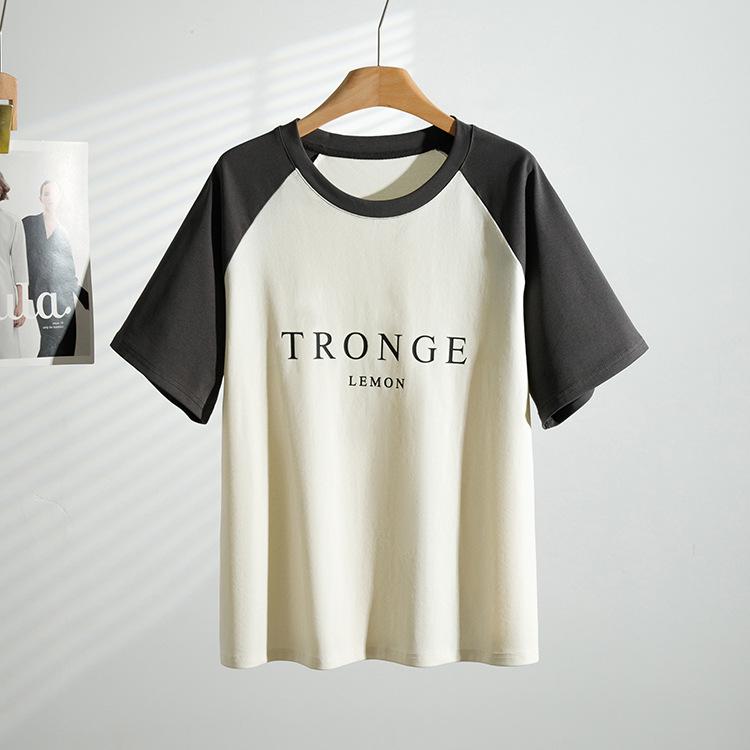 

2026 Summer New Arrival Color Block Cotton Short Sleeve Casual Plus Size Women s Top 300 Jin 7XL (260-300 jin) абрикосовий