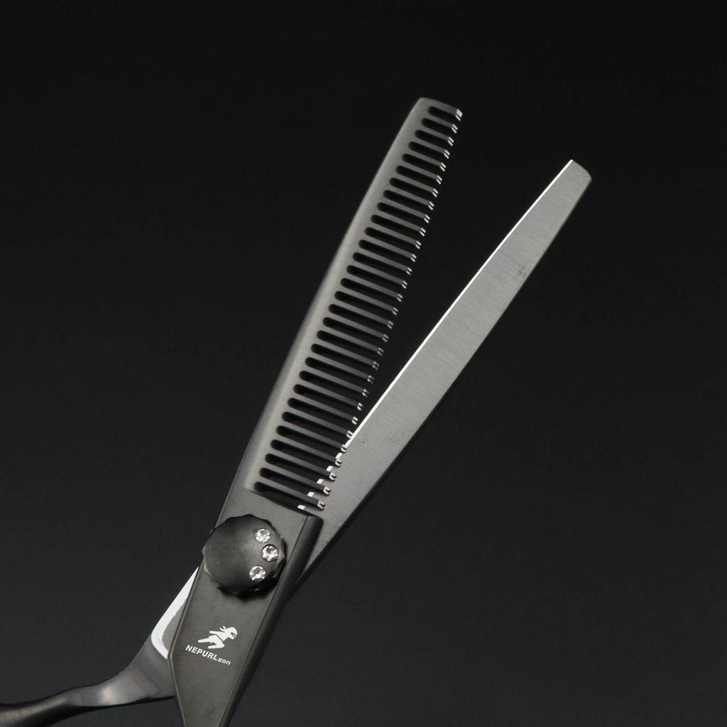 6.0" Black Hollow Hairdressing Scissors - Straight & Thinning Shears