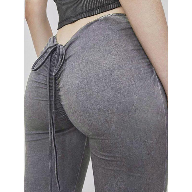 Fashion Sexy Wind Drawstring Lace Bell-Bottom Pants Ins High Street Sexy Low Waist Strap Hip Bag Women's Casual Pants