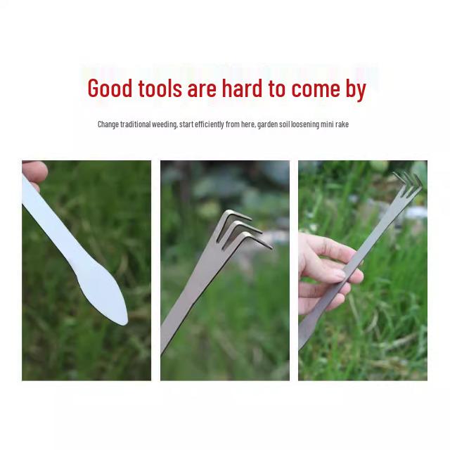 Dual-Headed Stainless Steel Bonsai Rake for Soil Loosening & Bud Picking in Flower Pots