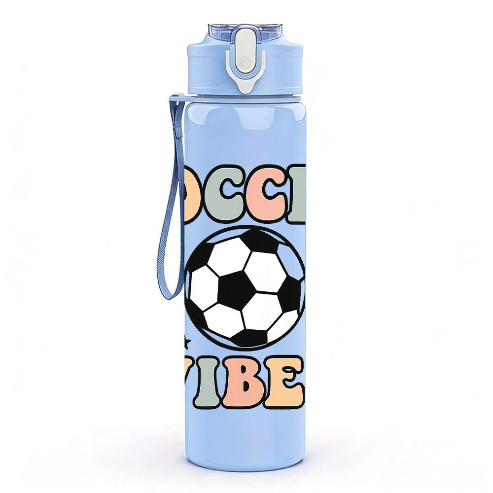 1PC Soccer Vibes Text Art Pattern 750ml Color Plastic Sports Water Bottle Leakproof Flip Straw Lid Suitable for Sports Office Home Use
