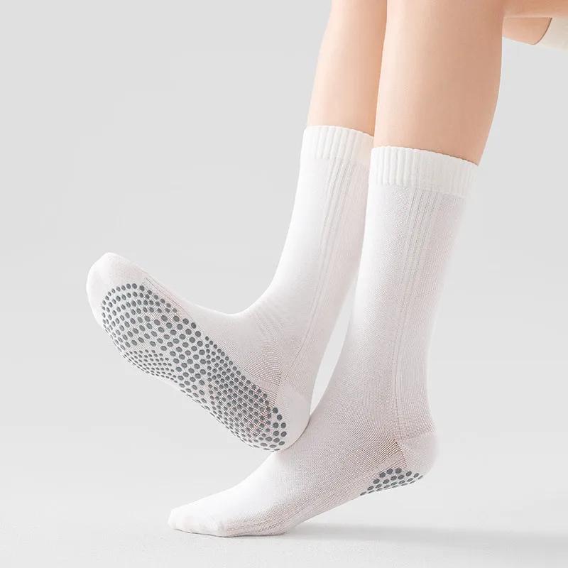 Solid Color Black White Gray Long Socks Stockings Women Silicone Non-slip Pilates Yoga Socks Professional Gym Dance Sports Socks