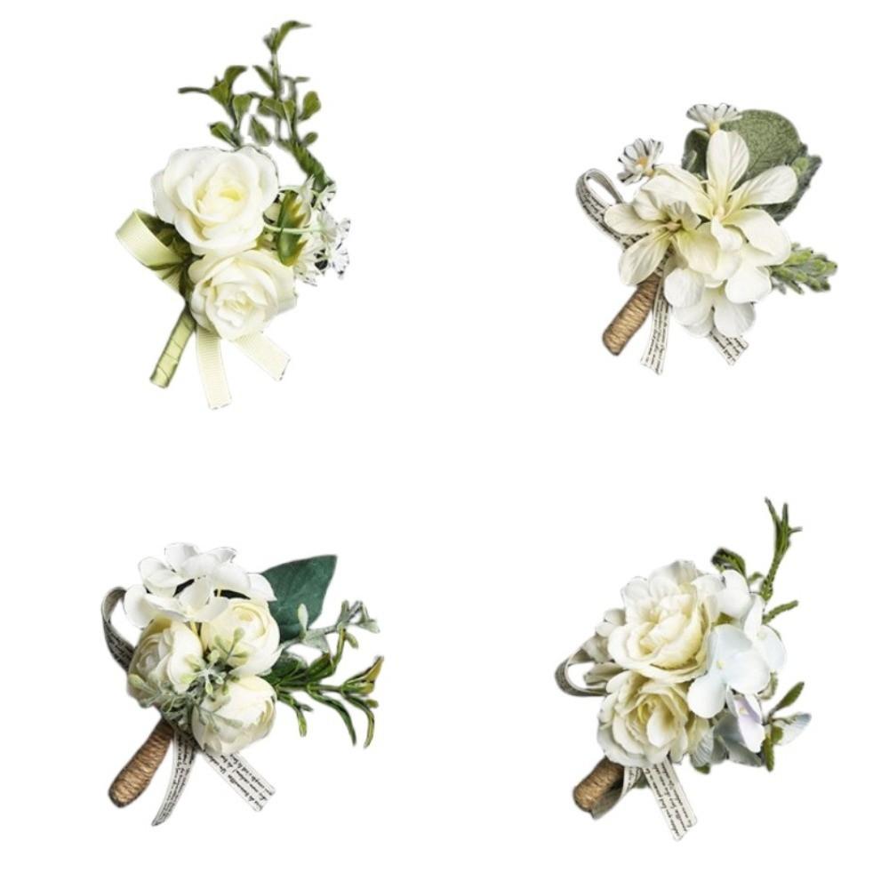 Elegant Artificial Boutonnieres Ivory Color Simulation Silk Rose Flowers  Wedding Accessories
