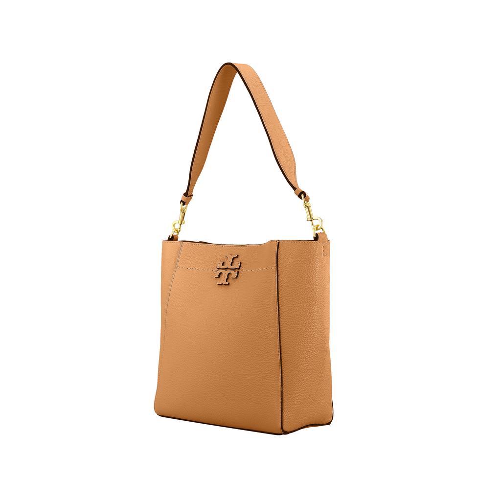 Tory Burch McGraw Large Capacity Pebbled Leather Bucket Hobo Shoulder Tote Bag Women Bags Brown 73338-227