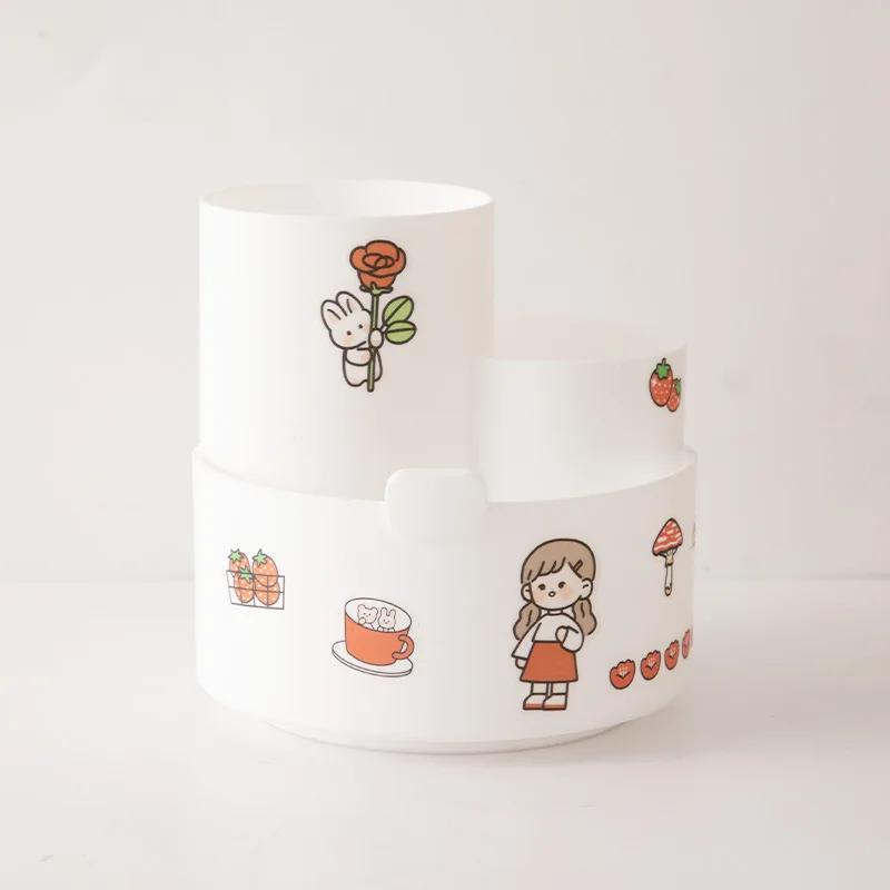 Kawaii Plastic Multifunctional Desktop Organizer Pen Holder Phone Stand Holder Rotating Pen Holder School Stationery