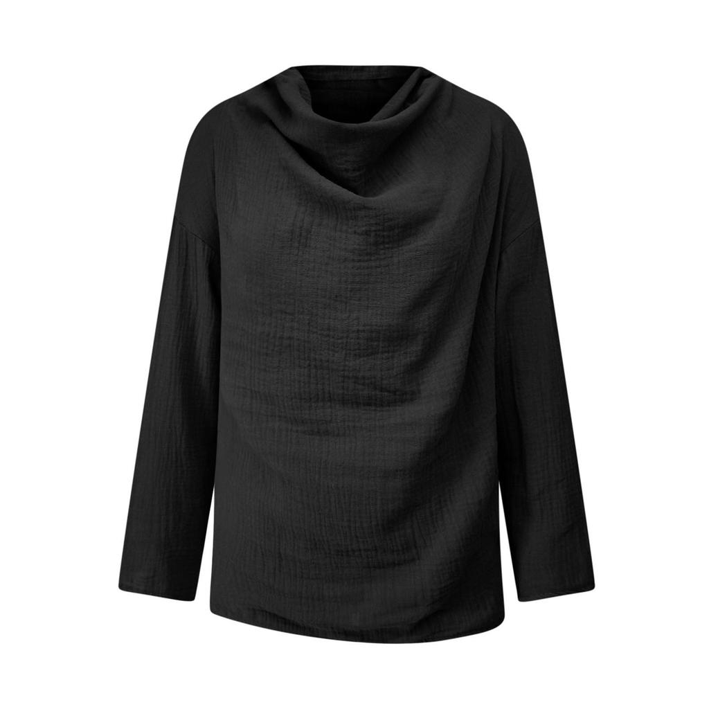Women's Casual Loose Fashion Long Sleeved Color Pile Pile Collar Fold Top