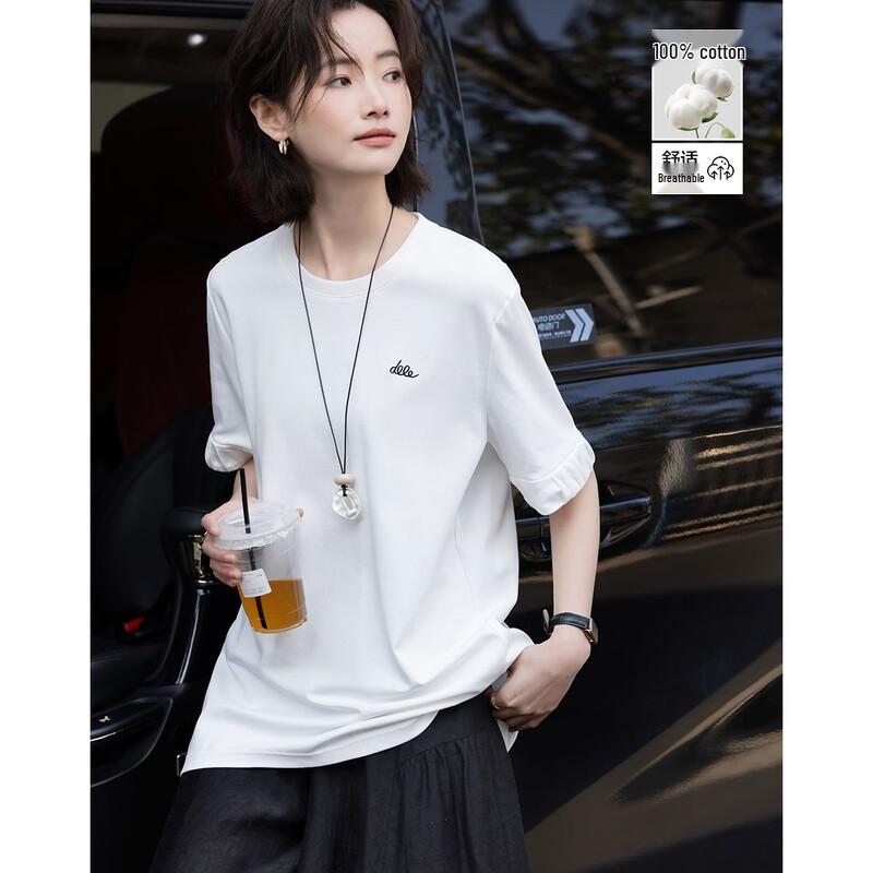 Women s High-Count Cotton Embroidered Slit T-Shirt XL