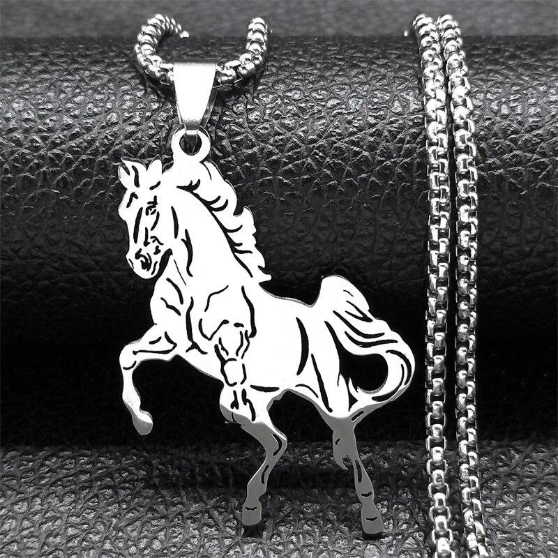 

Эстетическое ожерелье с изображением лошади для женщин и мужчин из нержавеющей стали, серебряного цвета, счастливый воротник, вечерние, свадебный подарок, ювелирные изделия