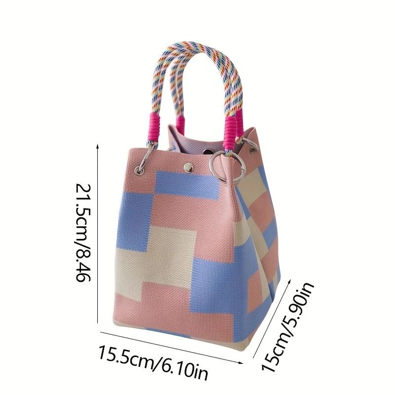 Women'S Vintage Floral Knit Tote Bag Storage Bag Lightweight With Adjustable Straps & Metal Rings Snap Closure For Casual Travel