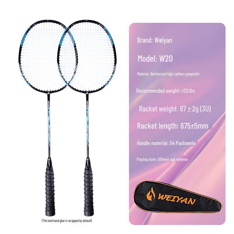 Set de rachete pentru badminton din fibră de carbon Weiyan: Aluminiu-Carbon Durabil, Pachet de 2, Antrenament pentru Adulți.