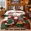 Christmas Custom Name Pattern Bedding 3Pcs Set Bed Sheet Pillowcases Indoor Bedroom Holiday Gift