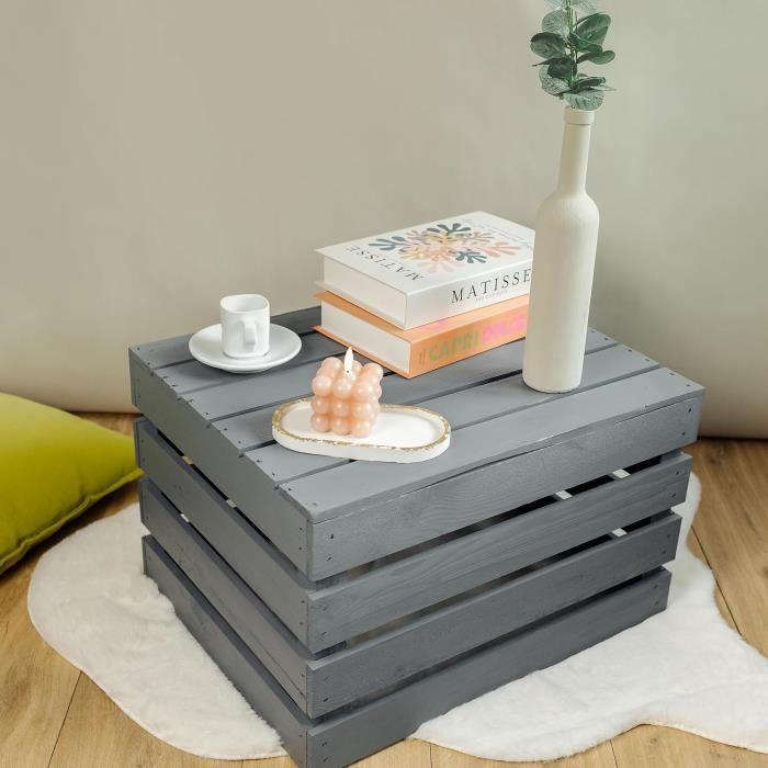 Caisse en Bois Gris - CREATIVE DECO - 50 x 40 x 30 cm - Rangement Bois - Cagette en Bois