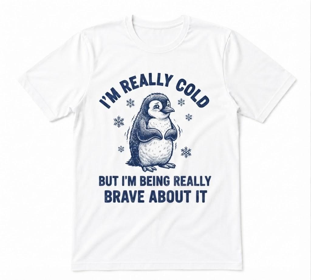 I'm Really Cold But I'm Being Really Brave About It Cozy Penguin White T-shirt