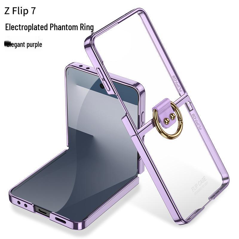 Samsung Z Flip7 Transparent Electroplated Ring Case - Fresh Style Protective PC Cover