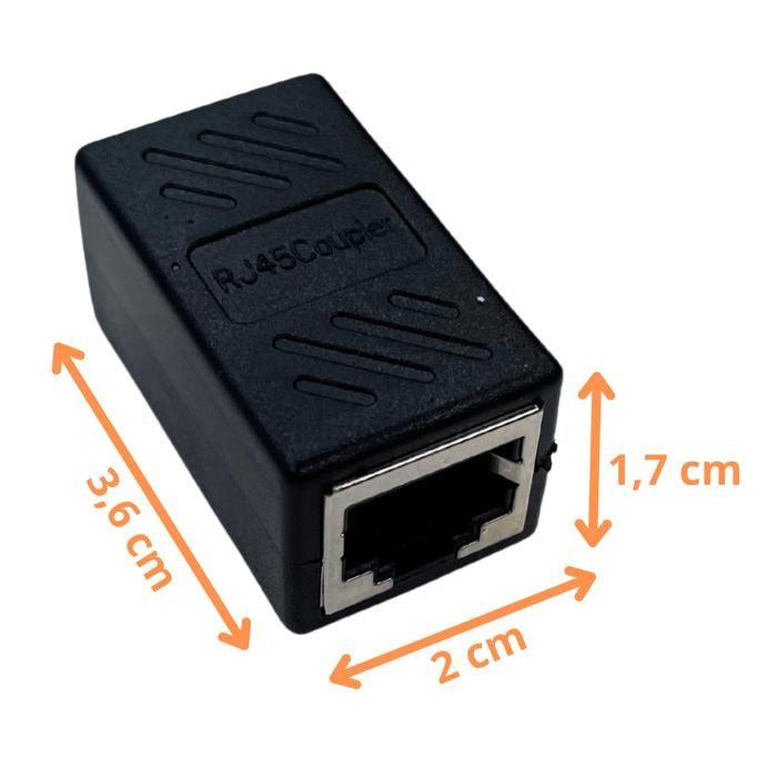 Coupleur RJ45 - PHONILLICO - Pack de 2 - Noir - Compatible Cat 5/6/7