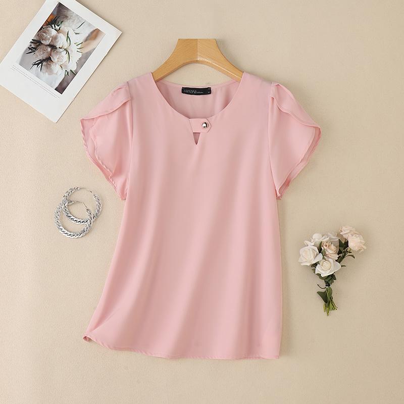ZANZEA Women Casual Round Neck Solid Color Summer Short Sleeve Blouse