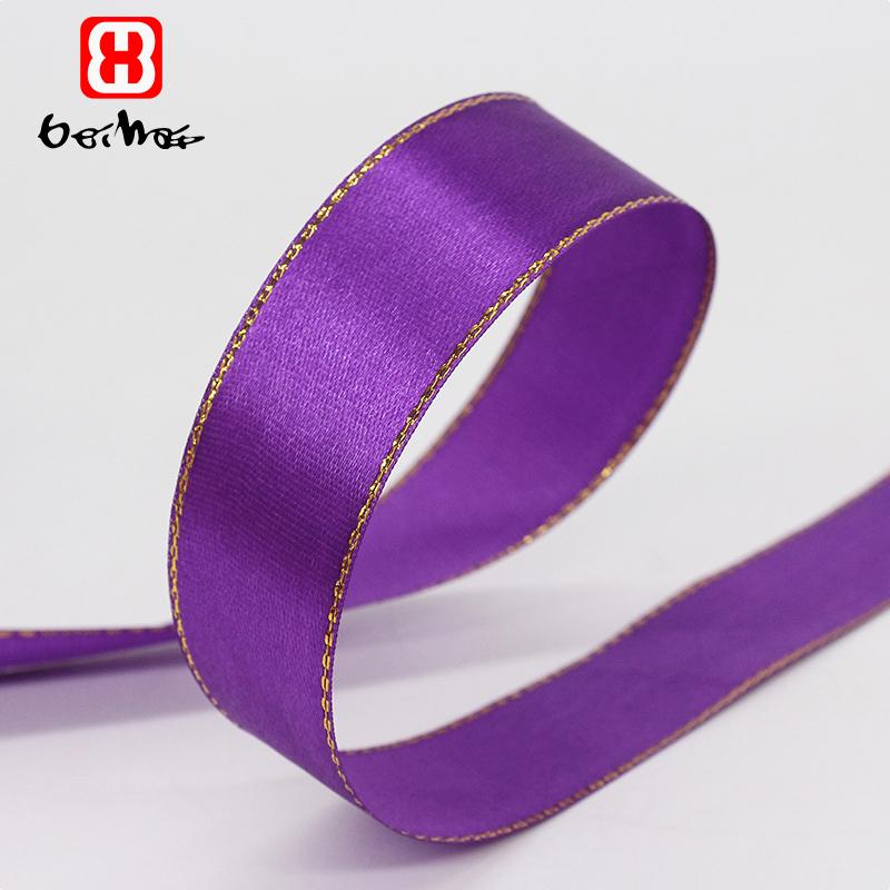 Gift Satin Ribbons Wholesaler 1inch 100% Polyester Christmas Ribbon Gold Wired Edged Satin Ribbon Roll Accept Print Logo