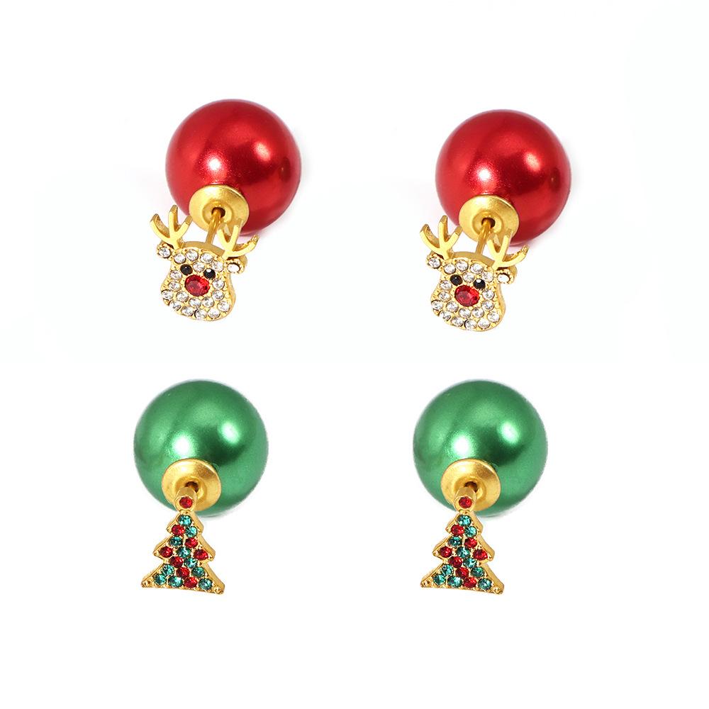 Xinyixin Christmas Tree Reindeer Zircon Stud Earrings with Colorful Bead Backs