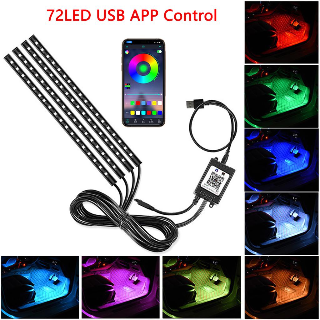 LED interiér auta pruh ambientního nožního světla Sada neonové osvětlení Sada podsvícení s aplikací USB Remote App Ovládání hudby Automatické RGB dekorativní lampy