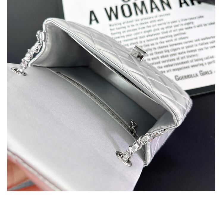 New sheepskin rhombus chain bag silver buckle gold ball square fat leather small square bag single shoulder messenger bag women
