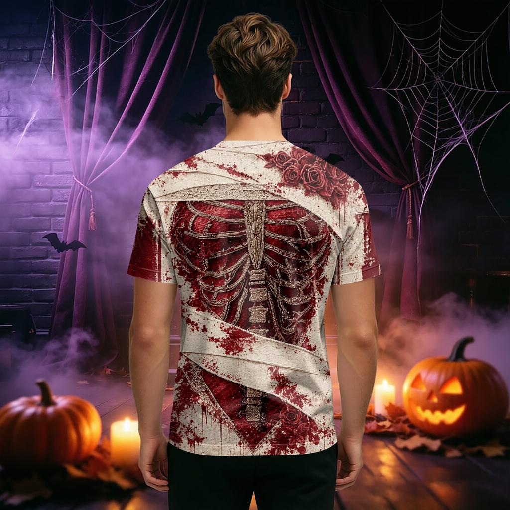 Men's V-Neck Halloween Print Casual T-Shirt for Holiday Party and Everyday Wear