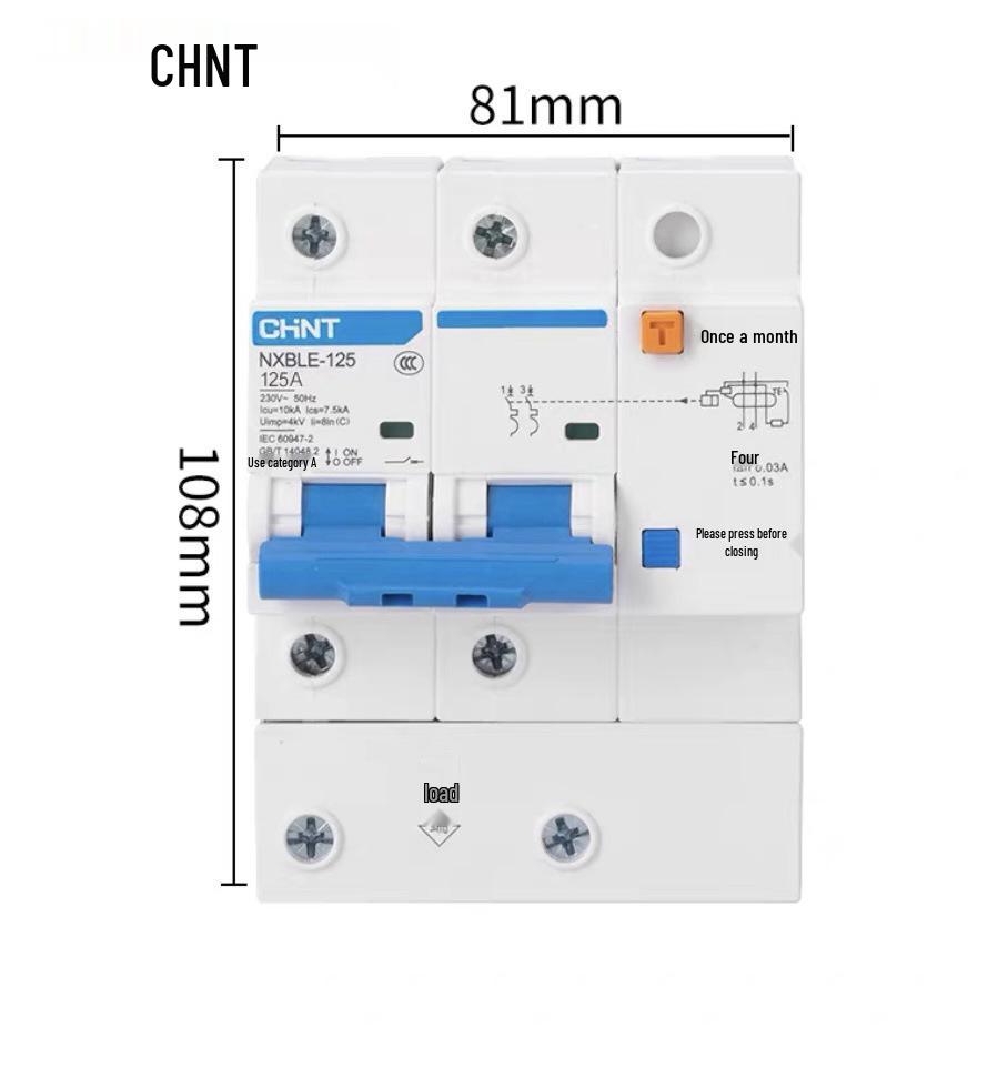 Chint 2P MCB Circuit Breaker with Air Switch, 220V RCD, 32A/63A, for Three-Phase Household Electrical Protection